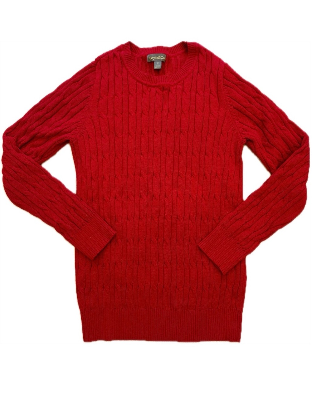 Style & Co. Women's Red Cable-Knit Crewneck Sweater
